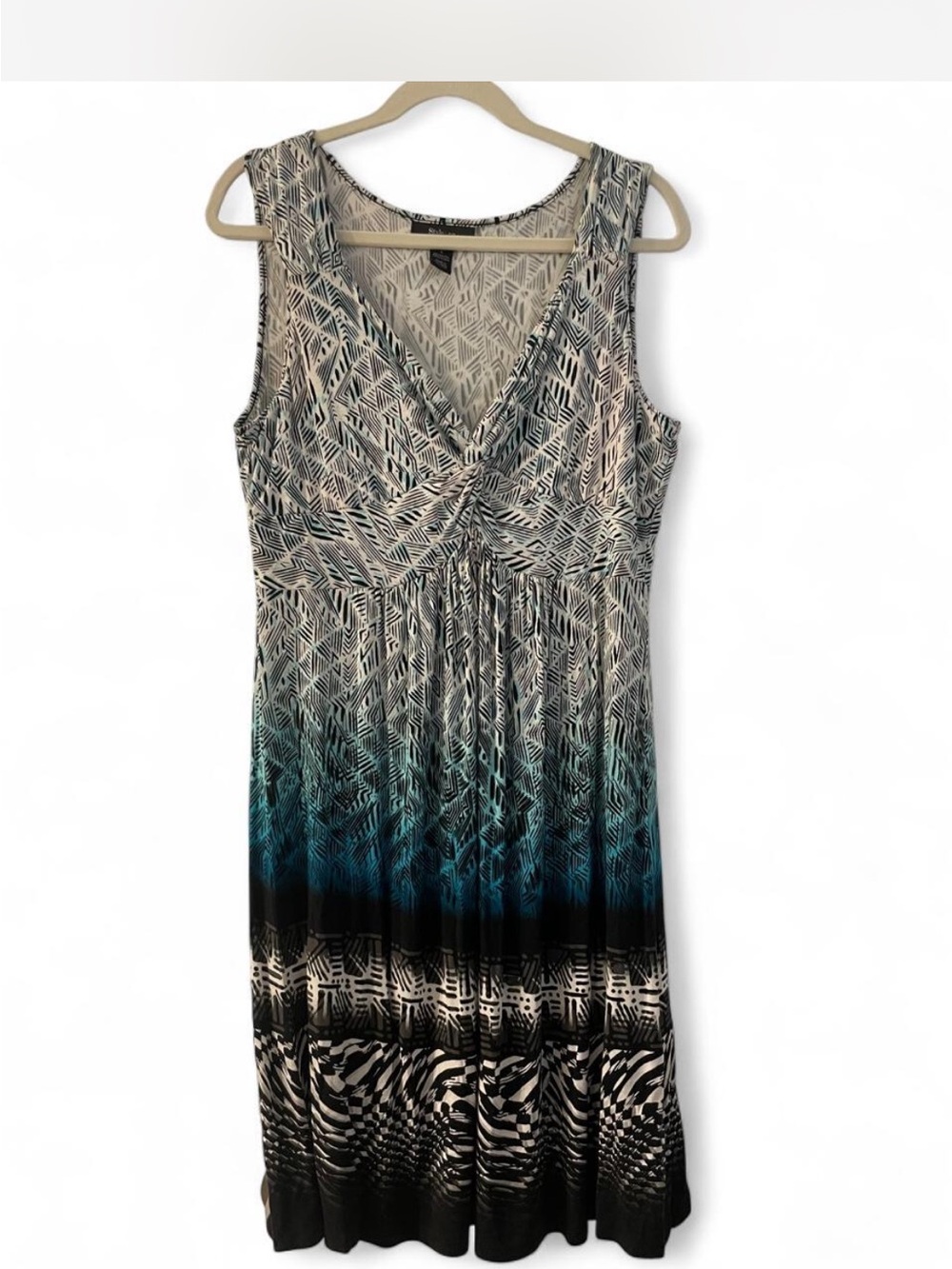 Style & Co. Sleeveless Midi Dress in Teal, Black & White